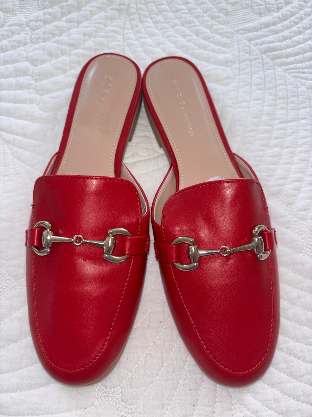 BCBGeneration Red Leather Mule Slides with Silver Bit